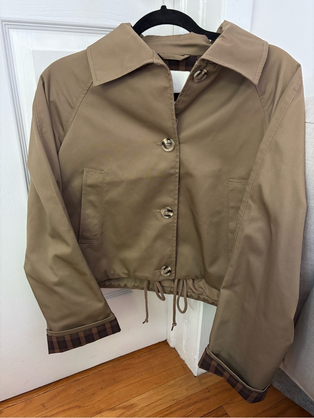 H&M Cropped Drawstring Trench Coat - Tan